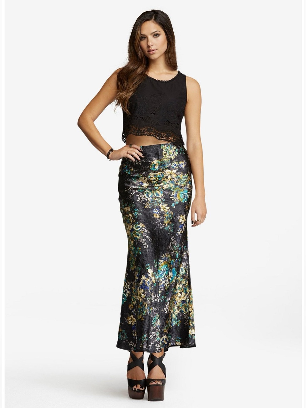 Hot Topic Mimi Chica Floral Maxi Skirt